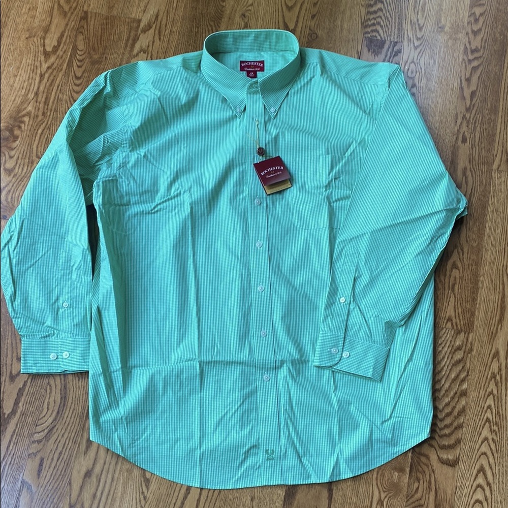 Mens NWT 2XL green gingham long sleeve button down Rochester silky poplin preppy